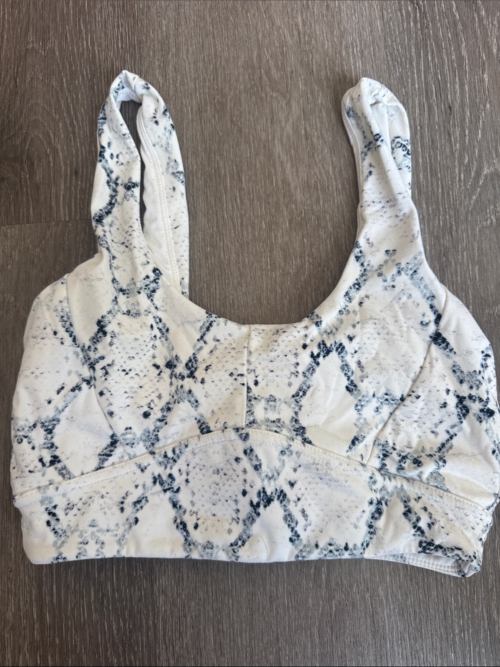 Varley White & Black Snake-Print Sports Bra